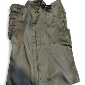 Express Women's Green Ruffle Sleeve Blouse